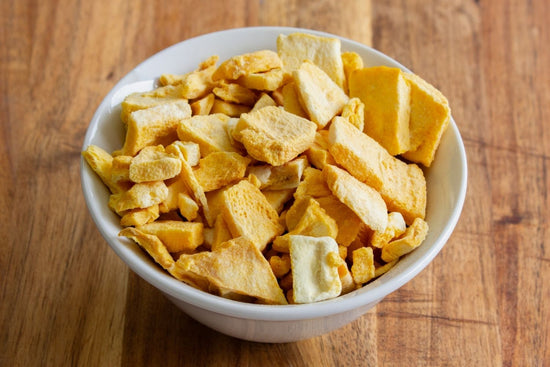 Freeze Dried Mango in a white bowl